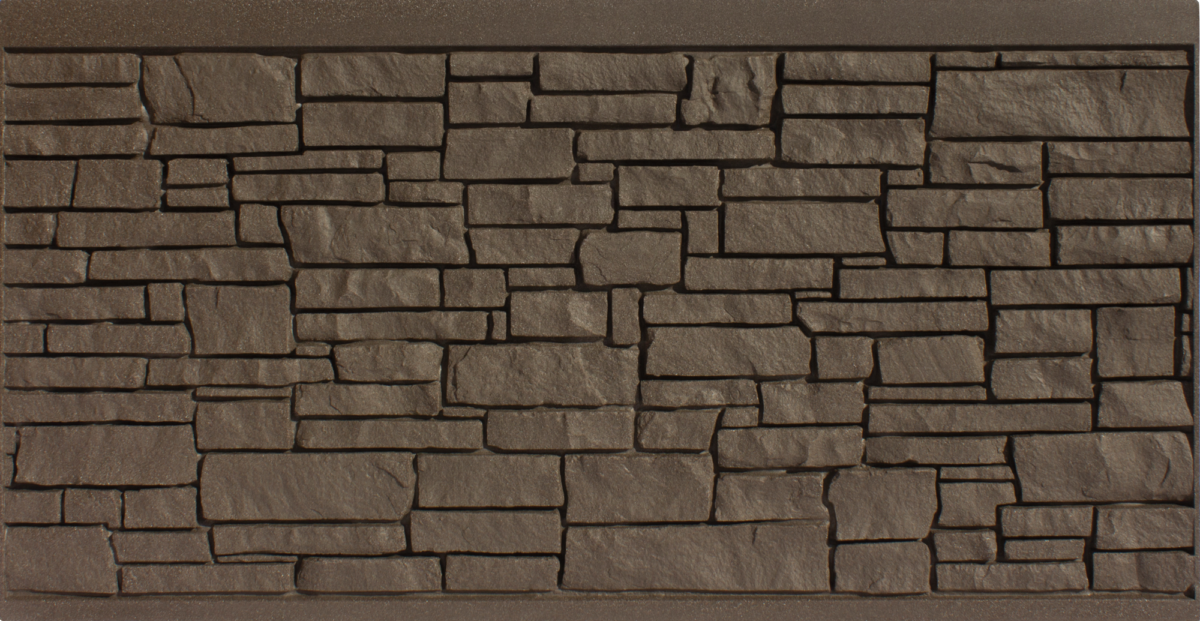 Brown stone wall panel with irregular rectangular shapes.