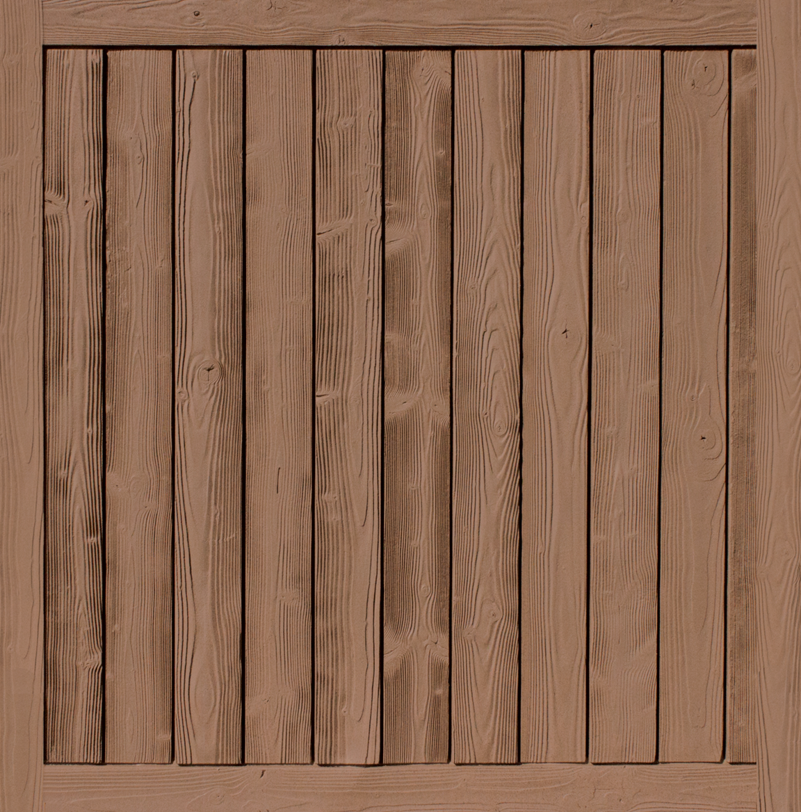 Brown wooden fence with vertical planks and frame.