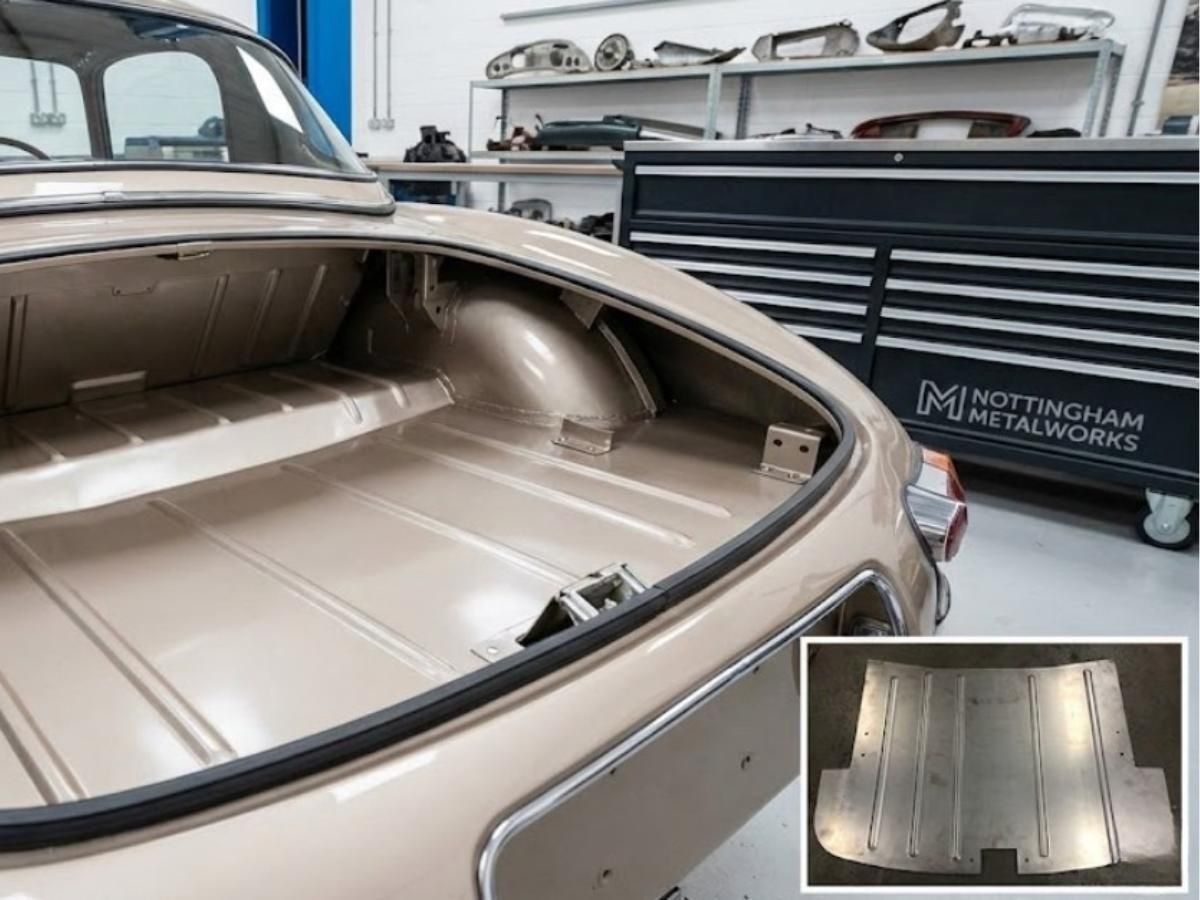 Custom fabricated chassis brackets and panels installed on restored classic car in Nottingham