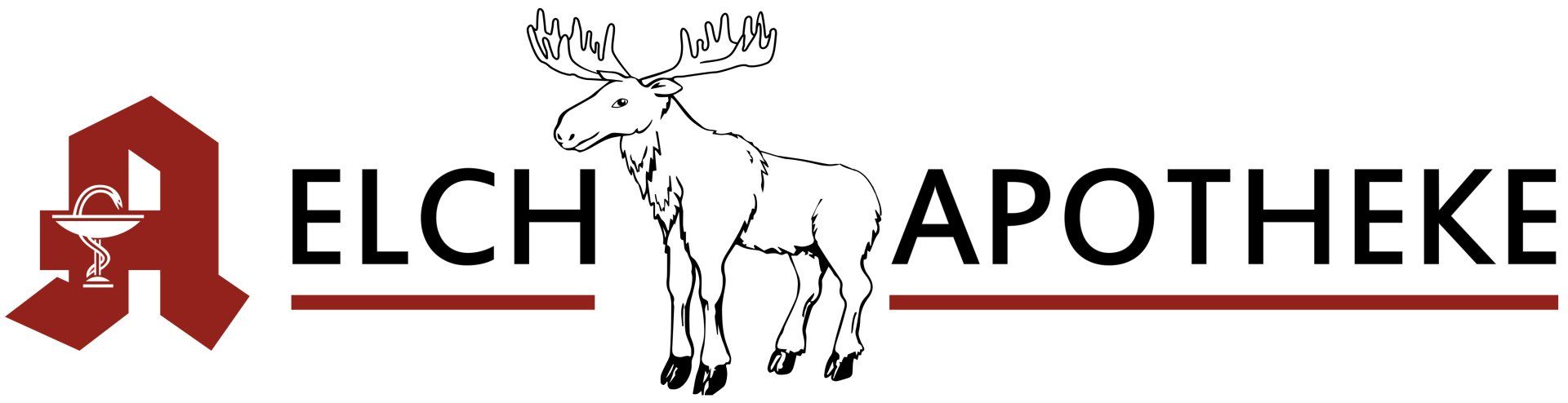Ein Logo für die Elch Apotheke mit einem Elch darauf