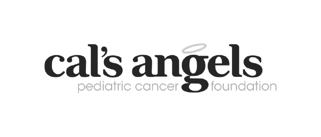Cal's Angels logo: dark text "cal's angels" with a halo above the letter "s" and gray text "pediatric cancer foundation" underneath.