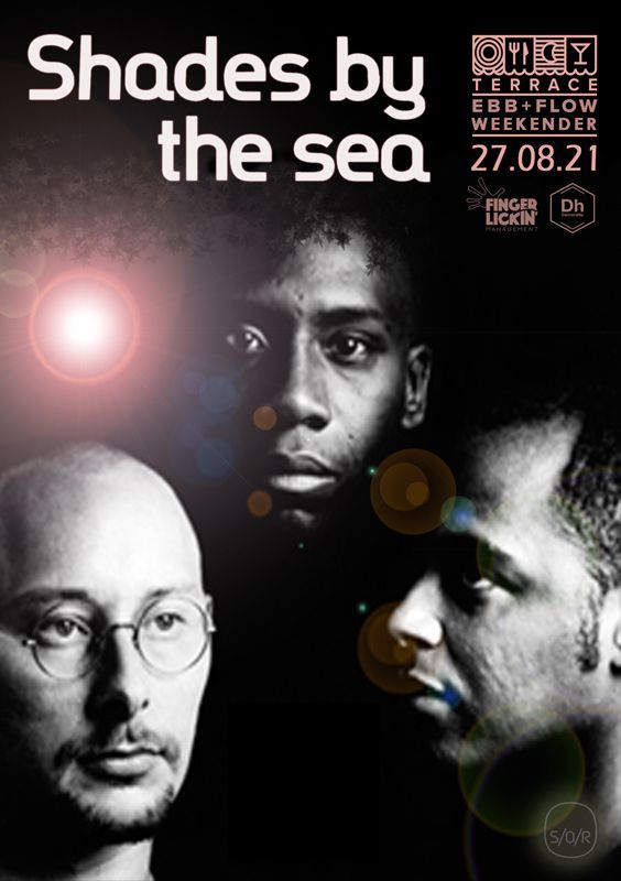 Poster for “Shades by the Sea” with three monochrome faces and event date 27.08.21