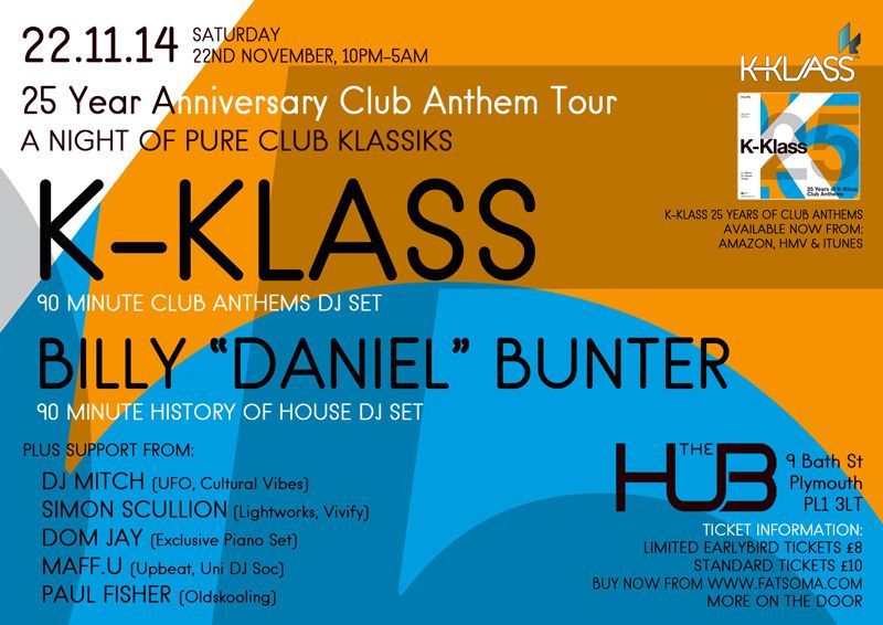 K-Klass concert poster in orange and blue featuring Billy 