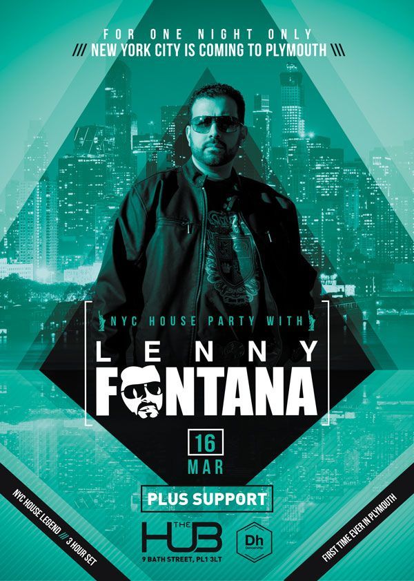 Leóny Fontana movie poster with a man in dark clothing before a teal city skyline, title and date shown
