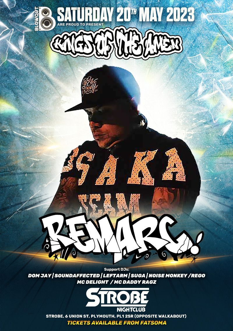 Event poster with a man in a cap, bold “Taka” and “REMARKS” text, and date Saturday 20 May 2023.