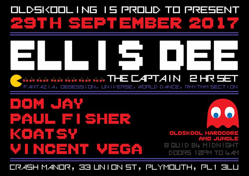 Poster for music event “Elli & Dee” on 29 September 2017, with DJ lineup and venue details.