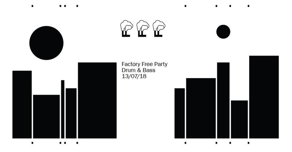 Black-and-white event flyer with bar-chart graphics, circles, and centered text about a party with date/time.
