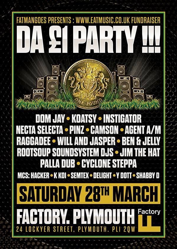 Da Si Party flyer with gold emblem, black background, and lineup for March 28 at Factory, Plymouth