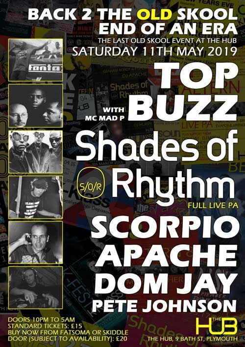 Vintage-style concert flyer for Back 2 the Old Skool End of an Era, Saturday 11 May 2019, with DJ lineup names and photos