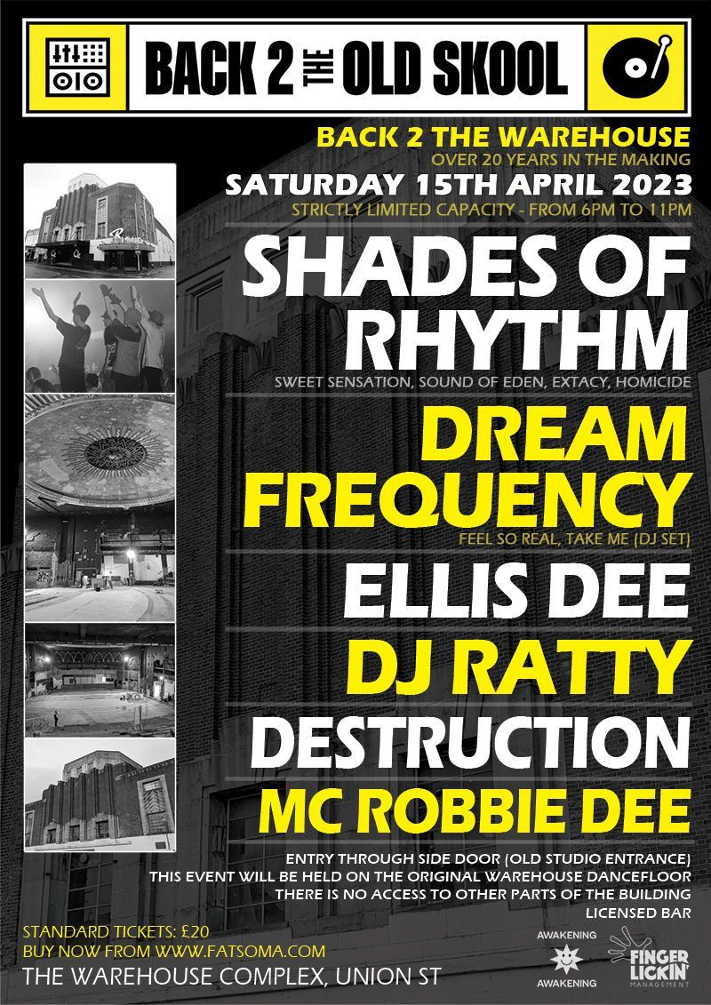 Back 2 Old Skool rave poster: Shades of Rhythm, Dream Frequency, Ellis Dee, DJ Ratty, Destruction, MC Robbie Dee