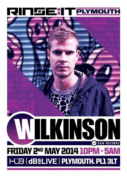Purple event poster for Wilkinson at Ring it Plymouth, Friday 2nd May 2014, 10pm–5am