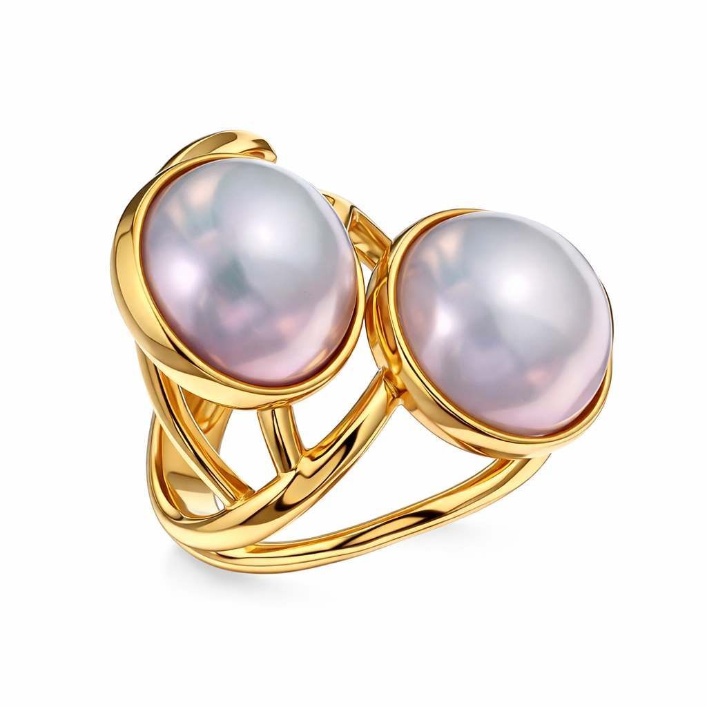 Anello in oro con due grandi pietre color lavanda perlato