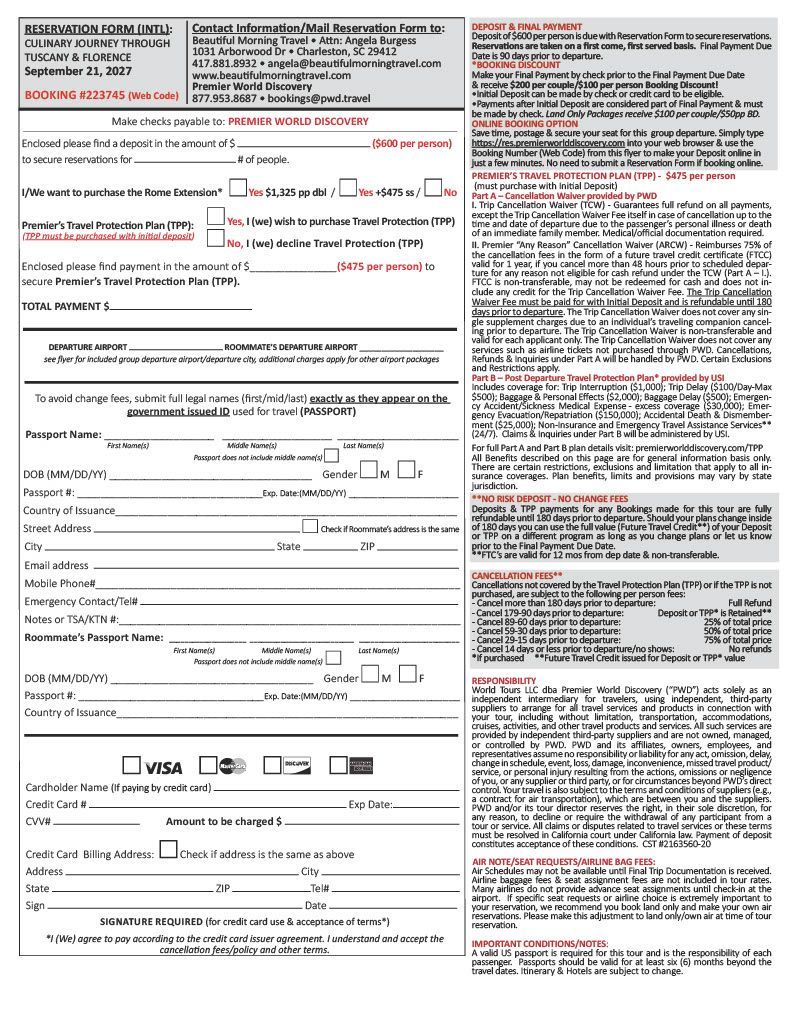 Full text booking information- Italy