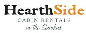 HearthSide Cabin Rentals logo with black and orange text and the tagline “in the Smokies”