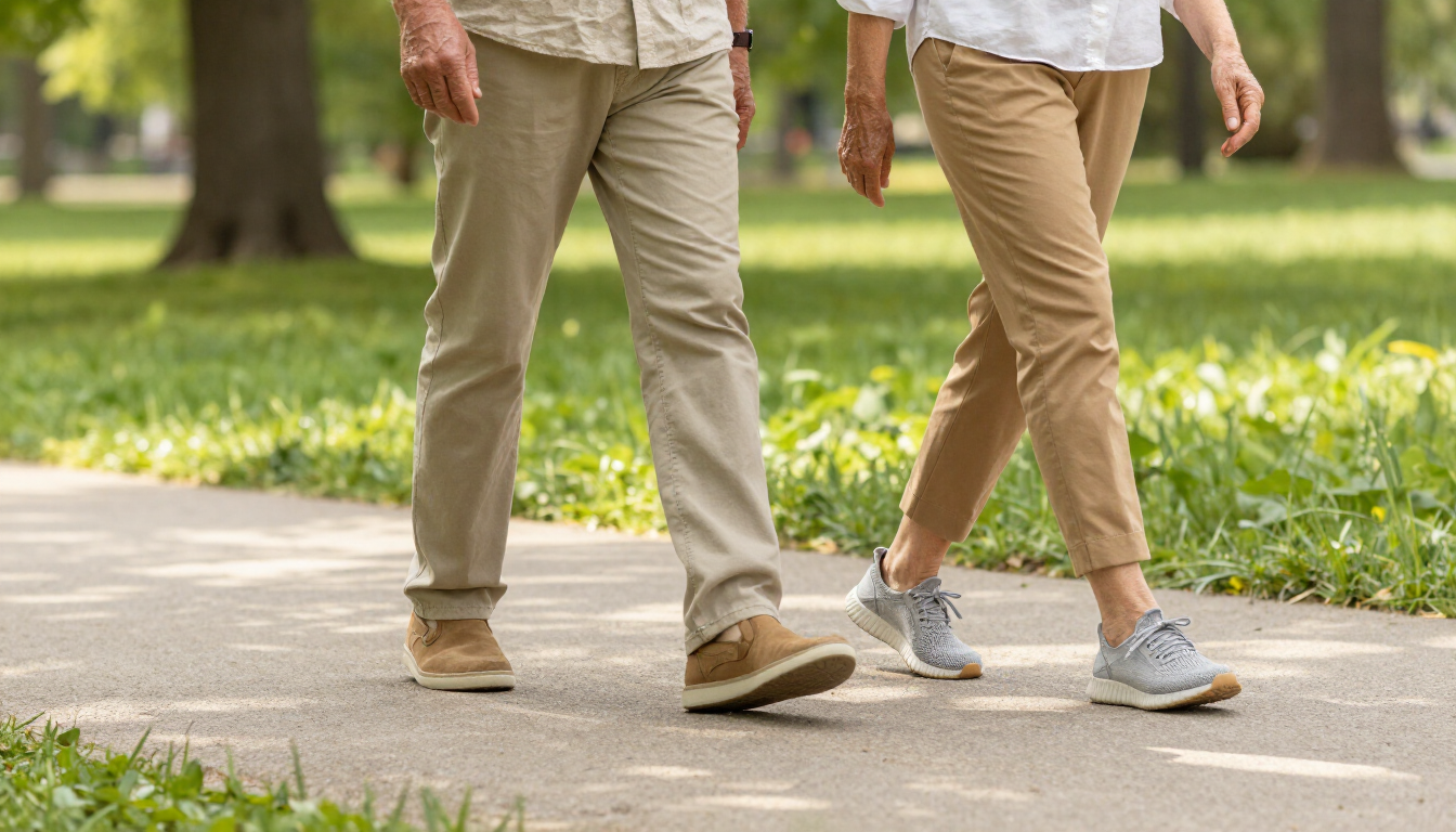 Seniors walking in park