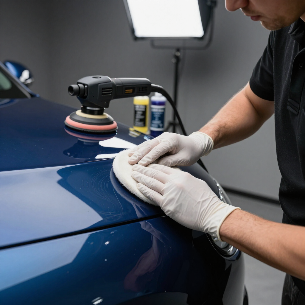 A detailer polishing paint for a smooth, reflective finish.