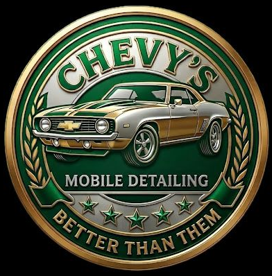 Chevy’s Mobile Detailing logo with a classic car, green background, and “Better Than Them” text
