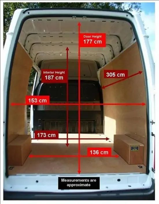The Inside of a White Van With Measurements on It — Locqal Car Truck Trailer Rentals in Emerald, QLD