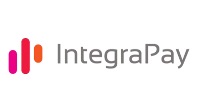 IntegraPay logo with stylized bars in pink, orange, and red to the left of the company name in grey.
