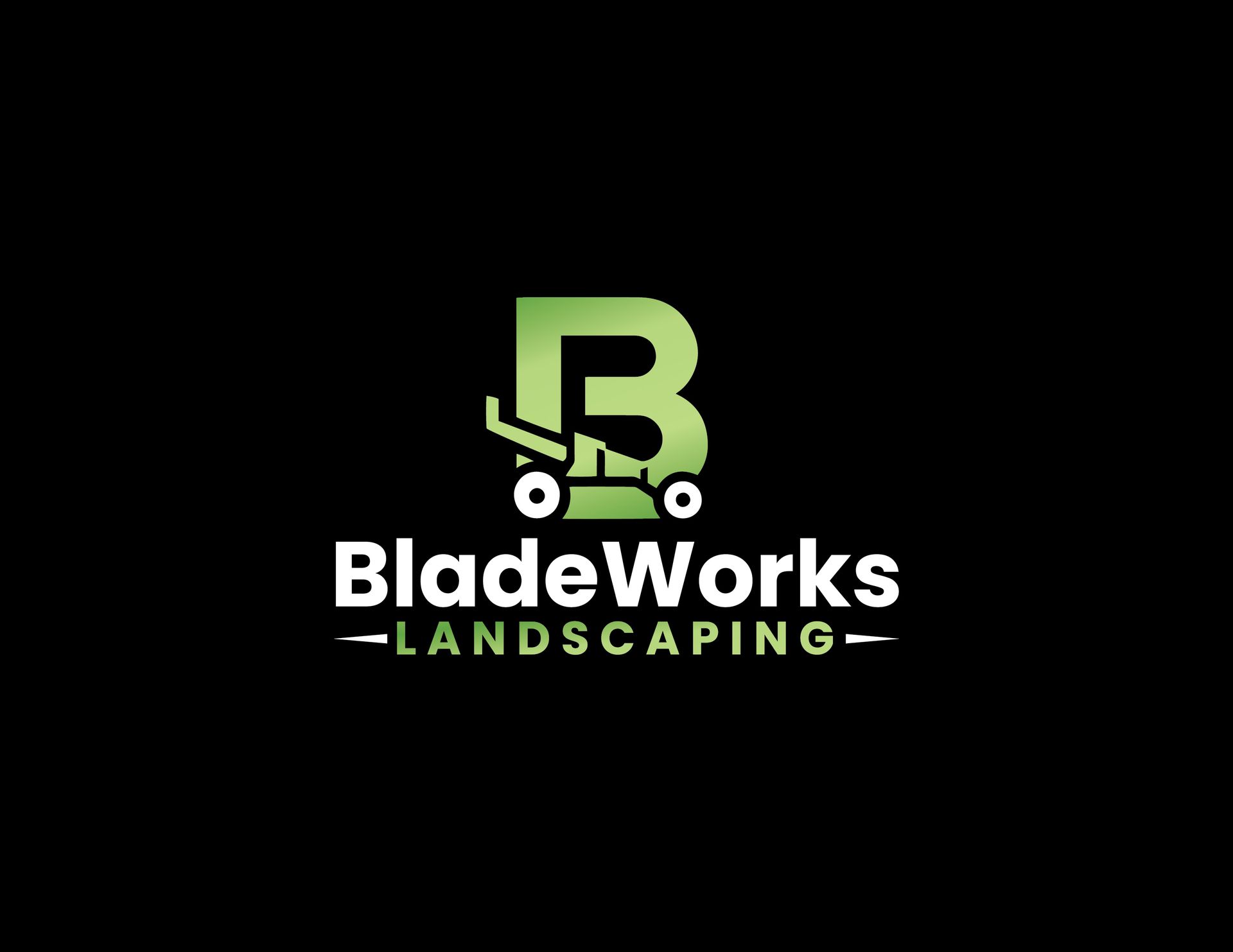 Green black and white logo of Bladeworks landscaping