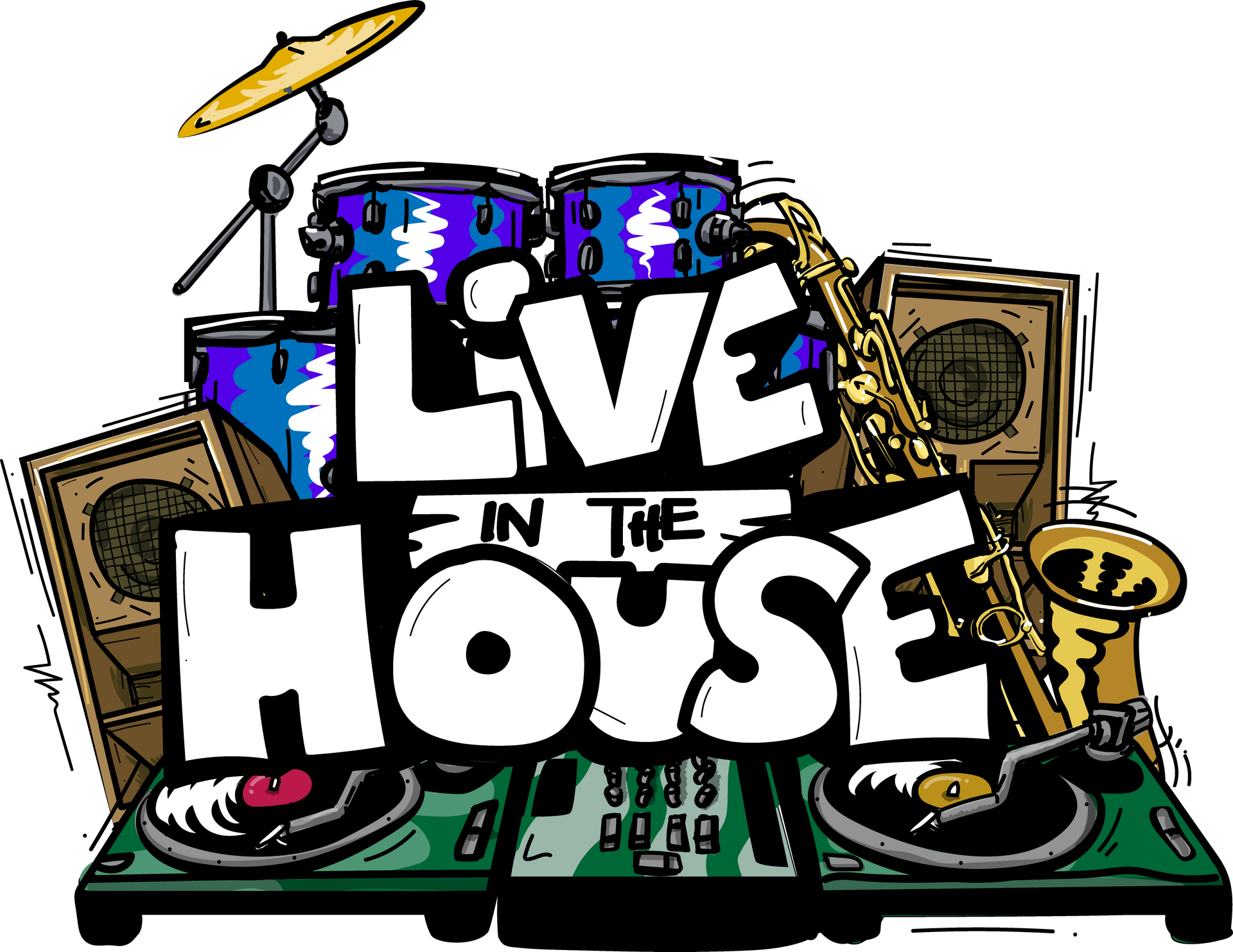 cartoon band logo for Live in the HOuse
