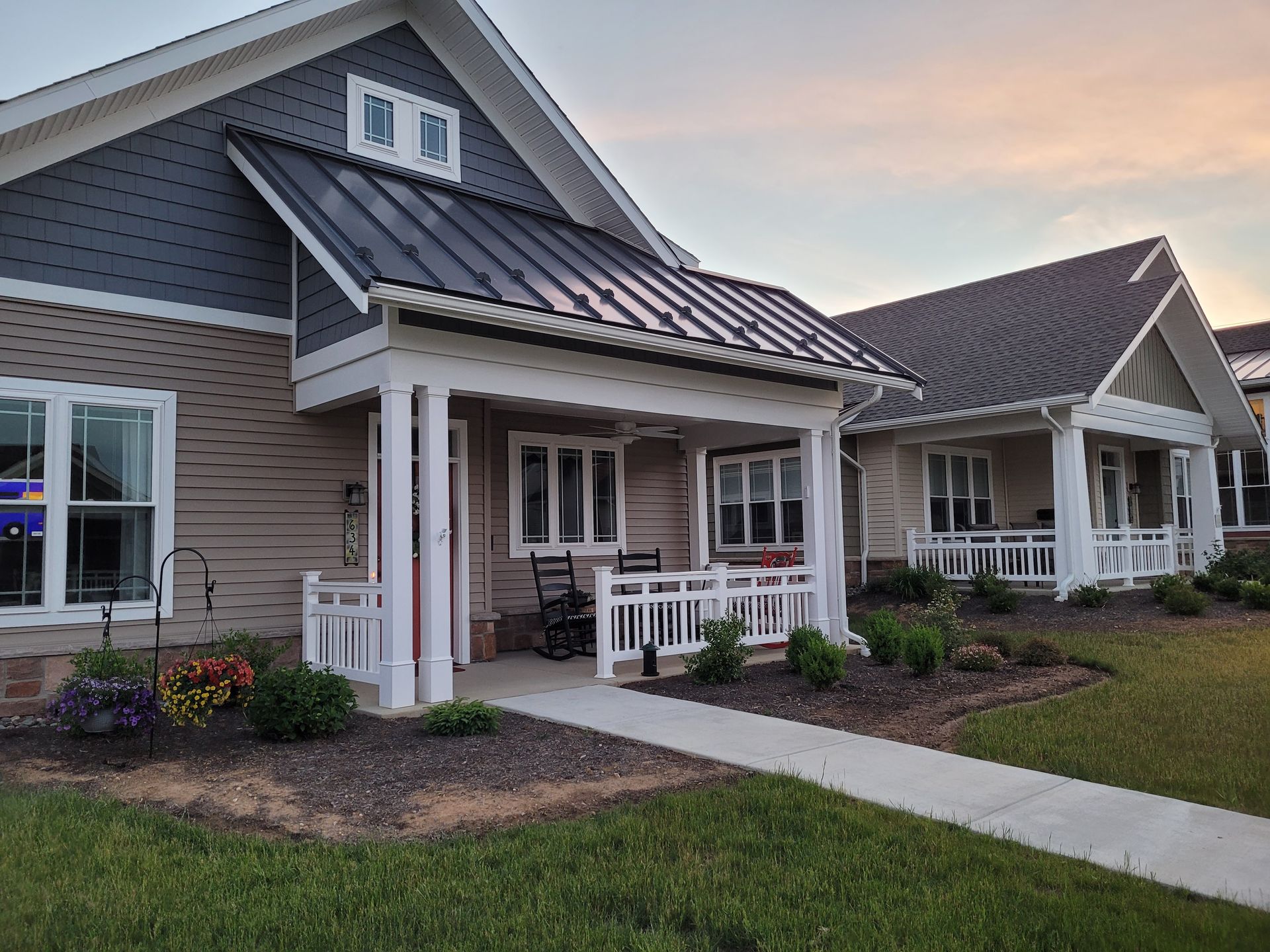 White vinyl railing installation at residential cottages in Garden Spot Retirement Village in New Holland, PA 3