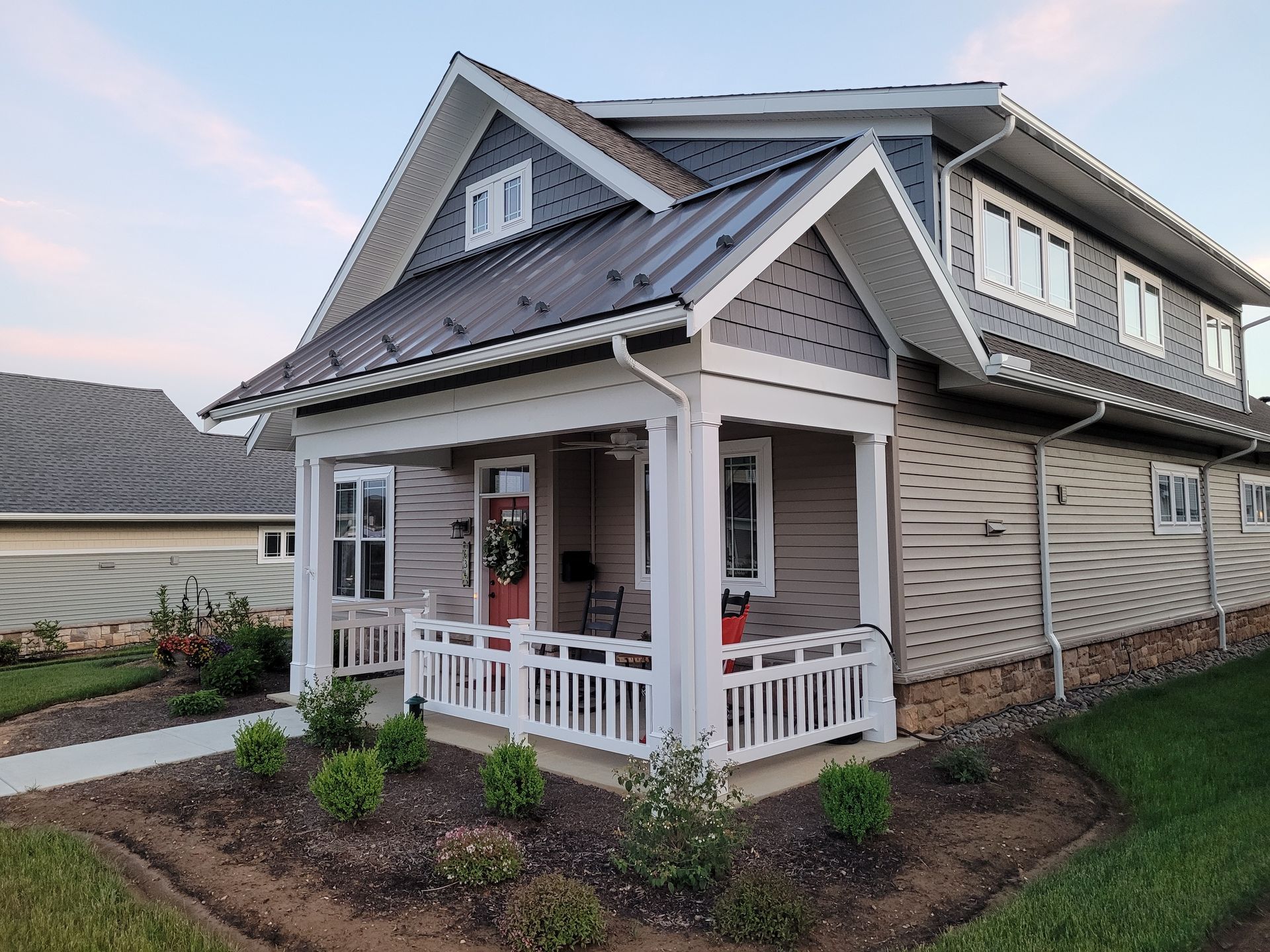 White vinyl railing installation at residential cottages in Garden Spot Retirement Village in New Holland, PA 2