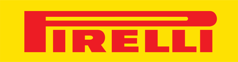 Pirelli logo with red text over yellow background.