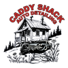 Caddy Shack Auto Detailing logo with red text, a cabin, a classic car, and pine trees