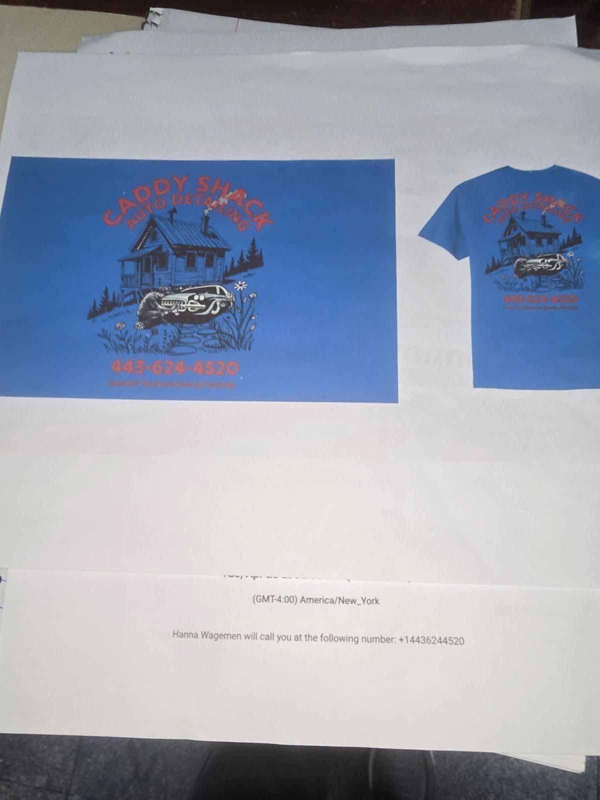Blue T-shirt mockup and matching graphic design on a white background, featuring a house and car motif.