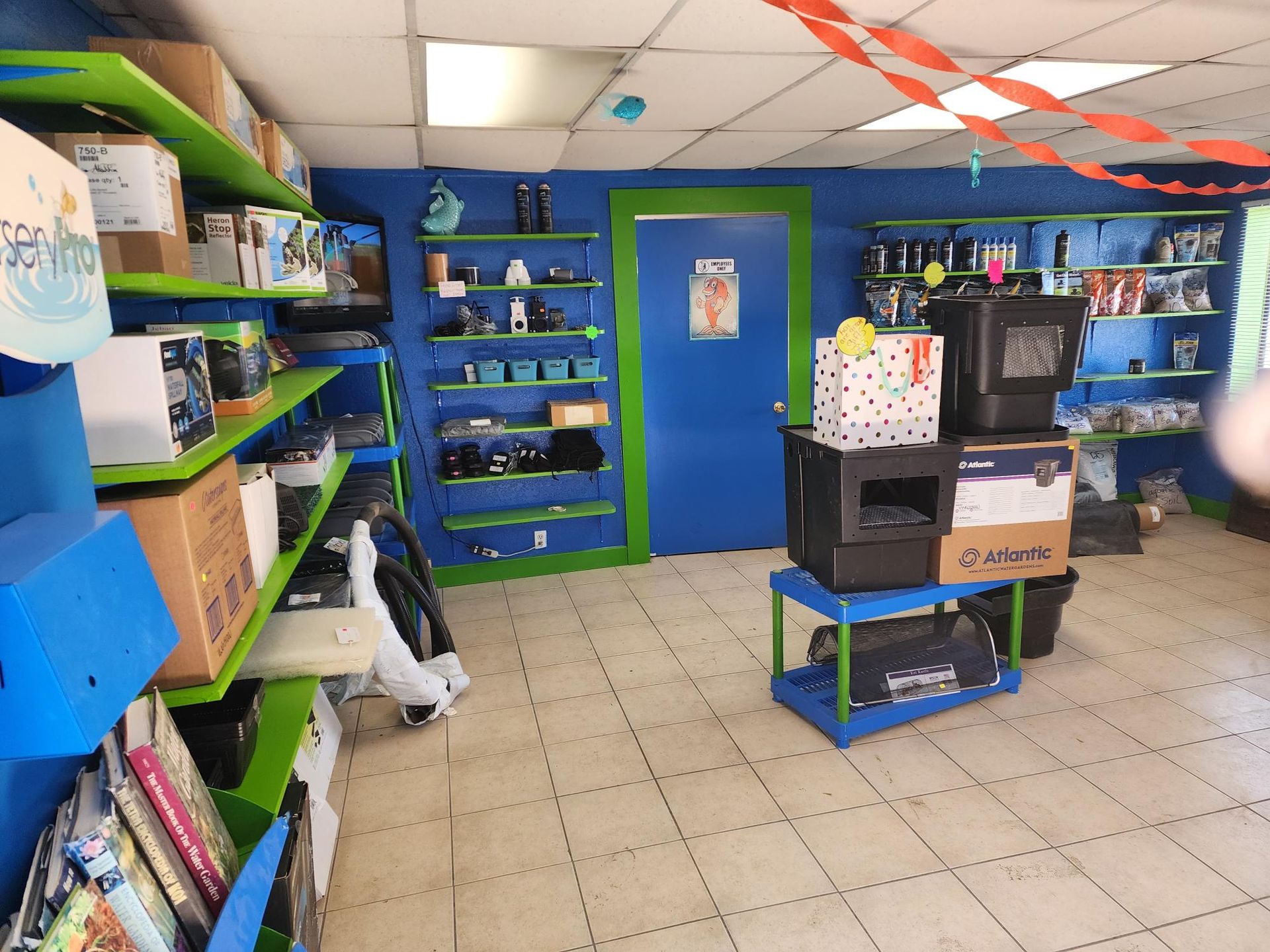 A store with a lot of shelves and boxes on them
