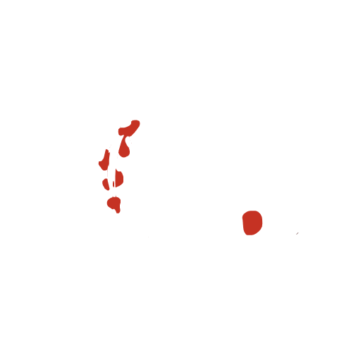 A white background with red spots on it and a red circle in the middle.