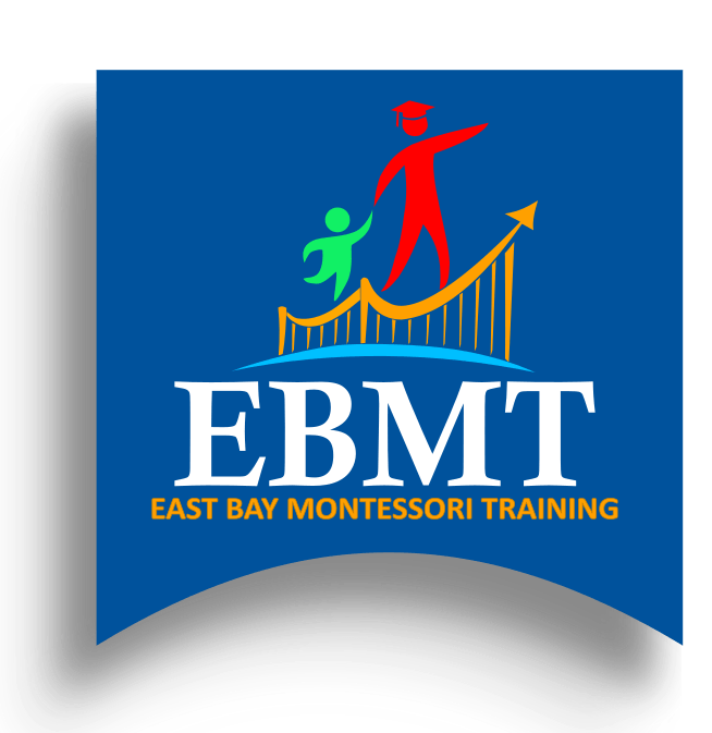 A blue logo for east bay montessori training