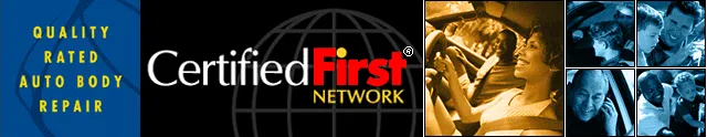 Certified First Network logo with car repair imagery.