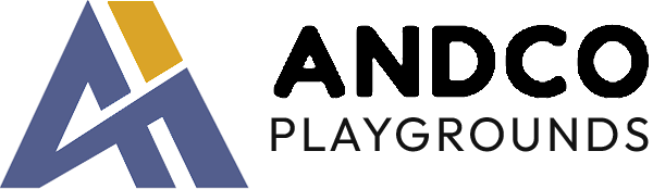 ANDCO Playgrounds logo with stylized blue and gold “A” icon and black text