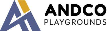 ANDCO Playgrounds logo with stylized blue and gold &ldquo;A&rdquo; icon and black text