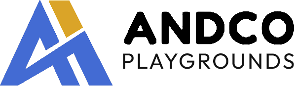 ANDCO Playgrounds logo with stylized blue and gold “A” icon and black text