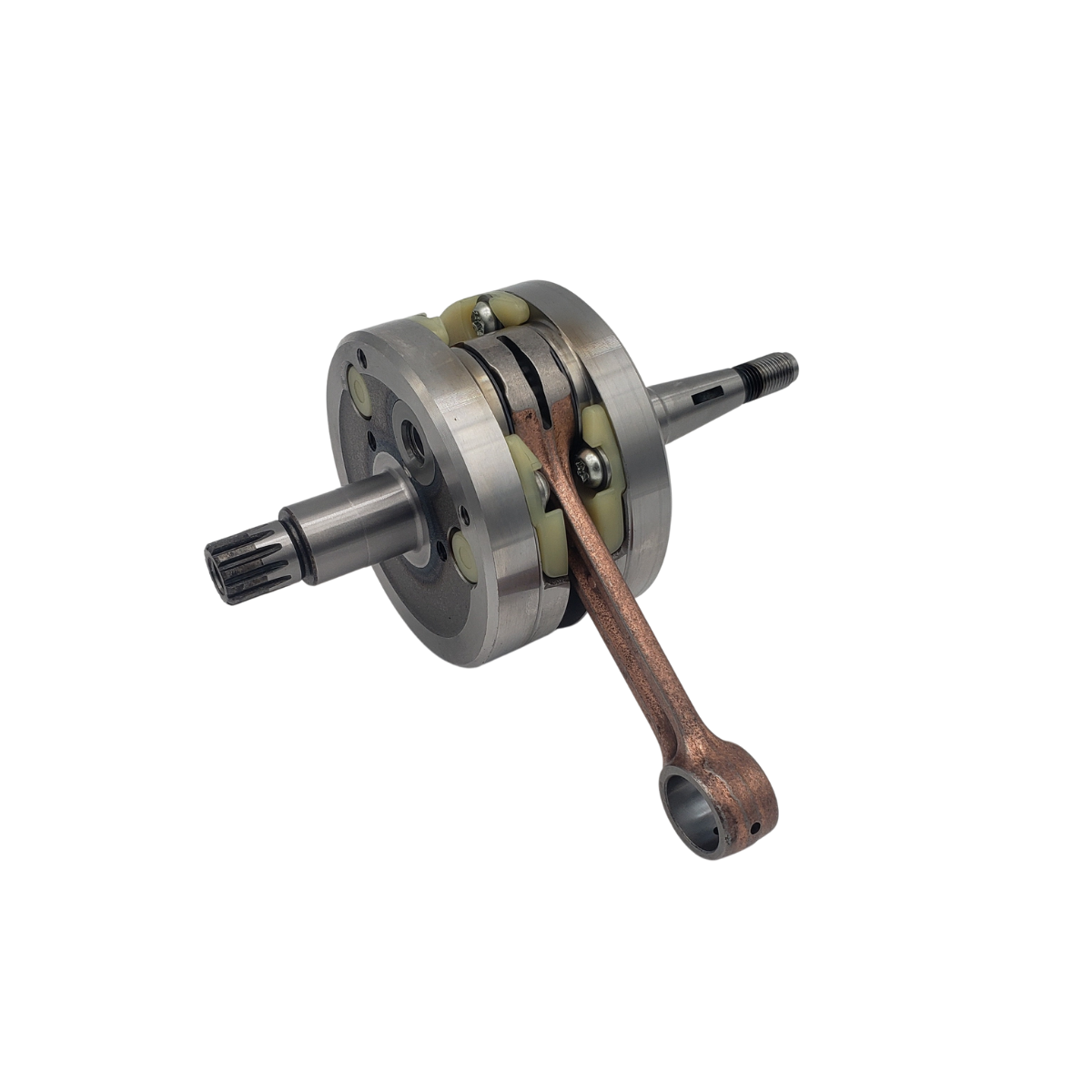 Engine crankshaft with connecting rod, metal, mechanical part.