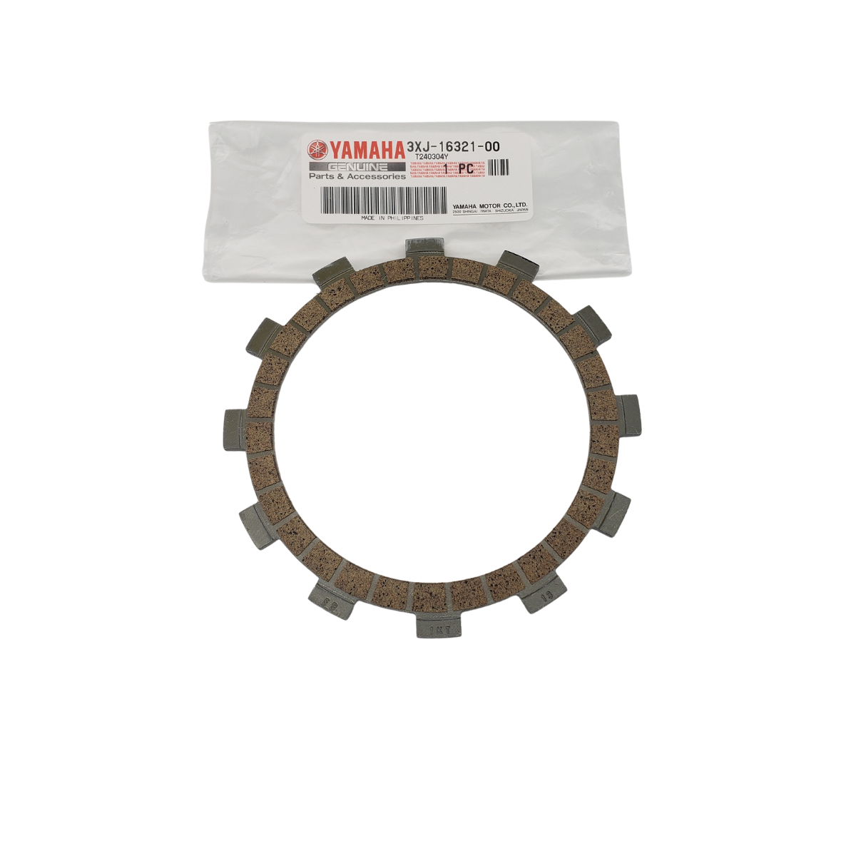 Clutch disc for a Yamaha motorcycle with packaging.