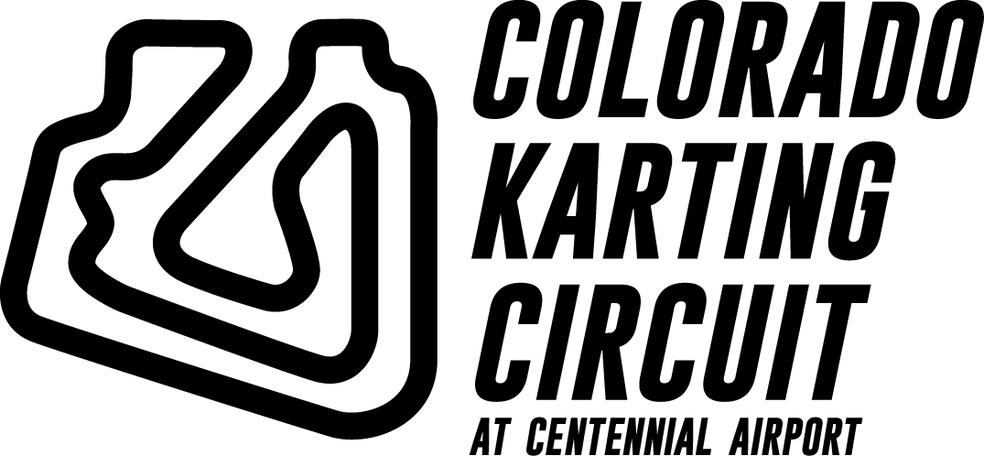Logo for Colorado Karting Circuit at Centennial Airport, with a track graphic and text.
