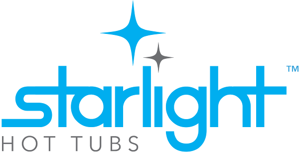 A blue logo for starlight hot tubs with a star in the middle.