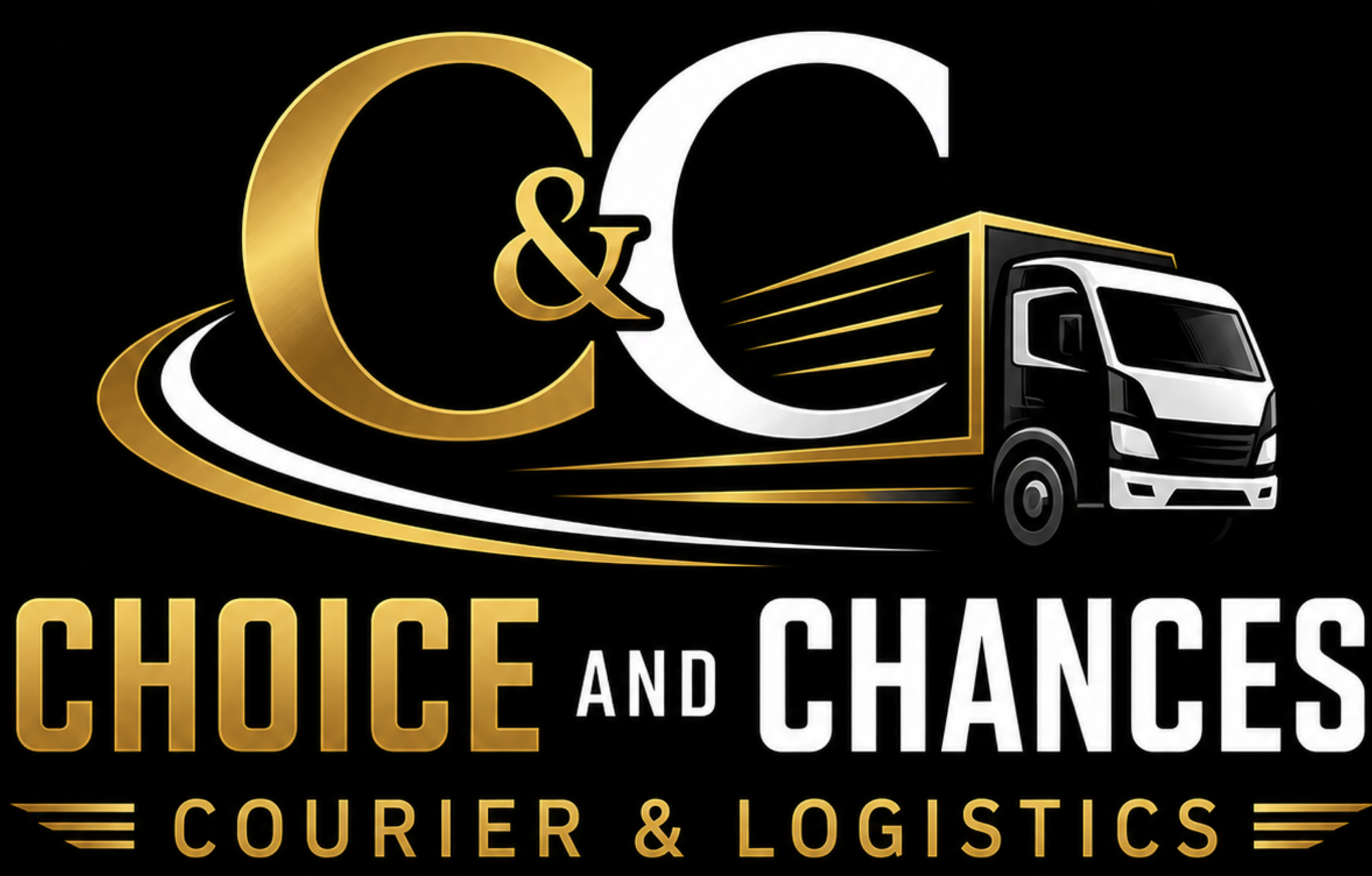 Gold C&C courier logo with a white delivery truck and the text “CHOICE AND CHANCES COURIER & LOGISTICS”