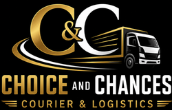 Gold C&C courier logo with a white delivery truck and the text “CHOICE AND CHANCES COURIER & LOGISTICS”