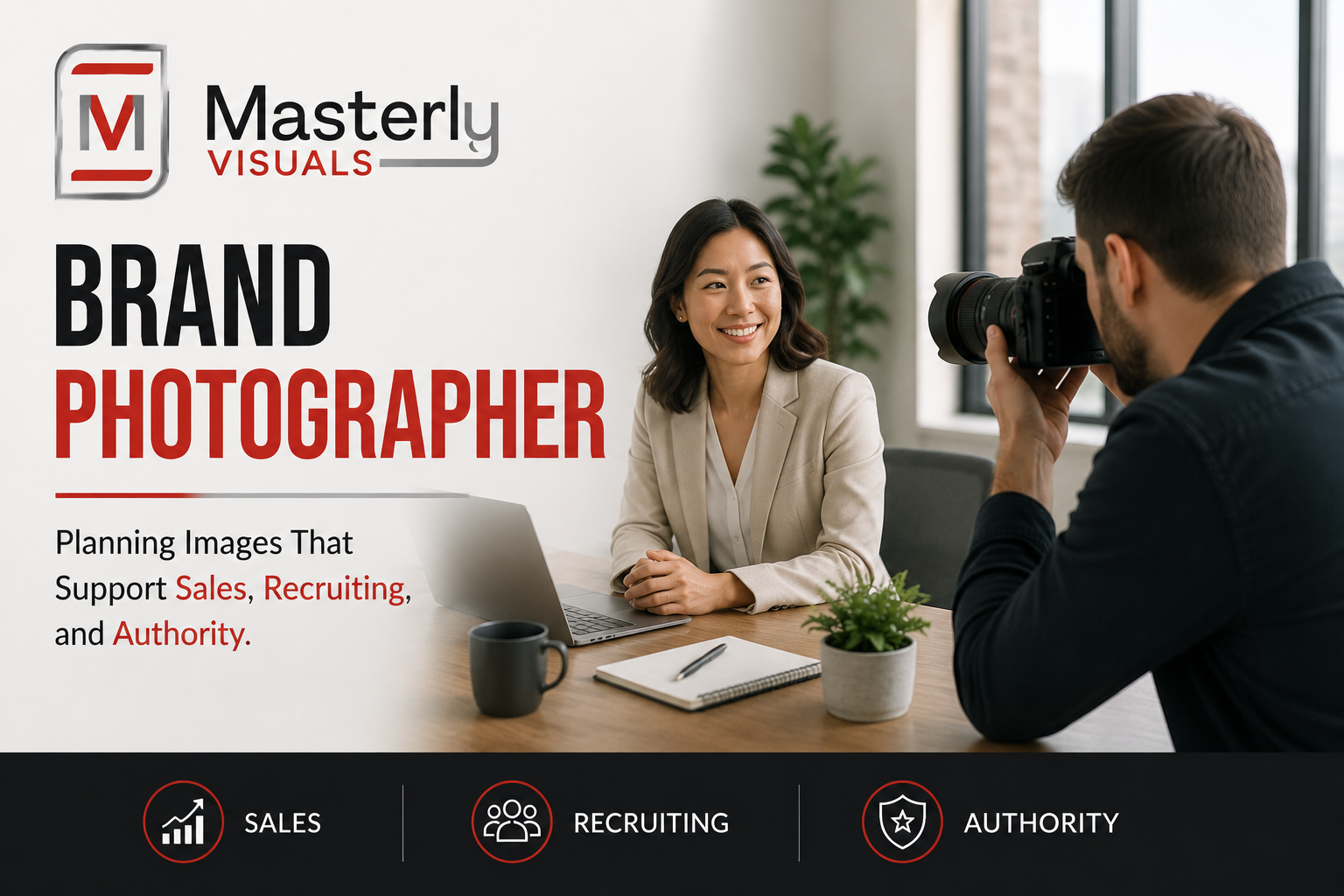Brand photographer creating executive and business brand photos for a professional company