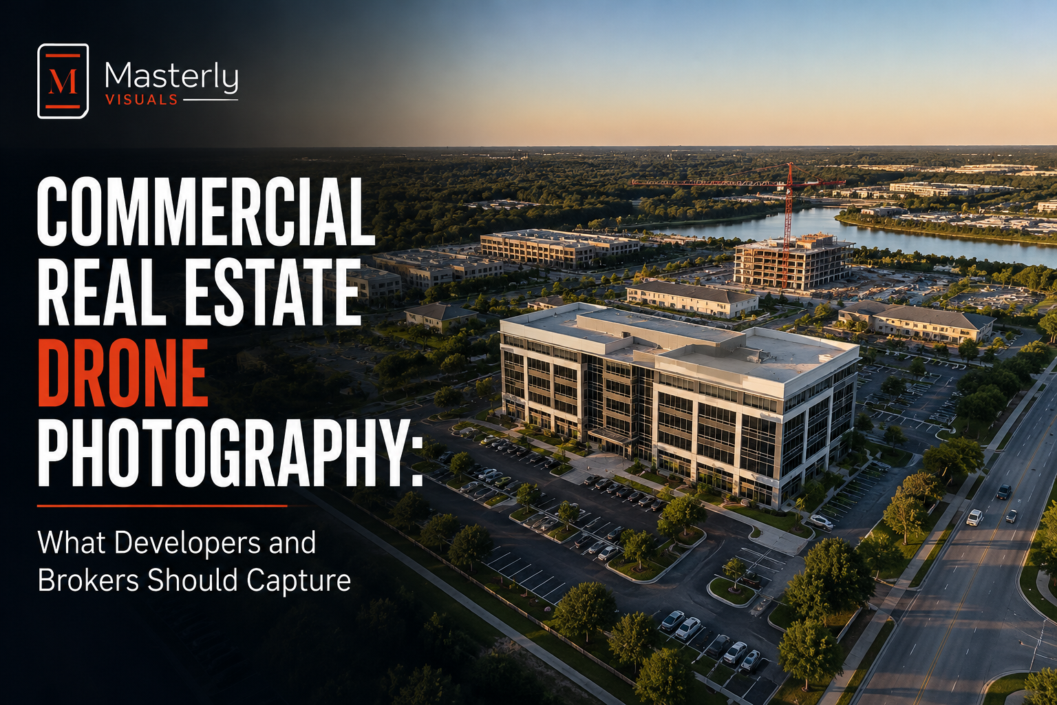 Commercial drone view of office development and business park