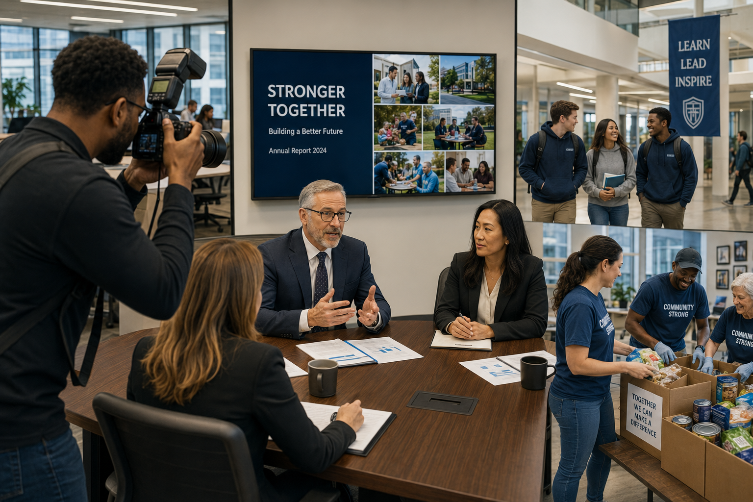 Professional annual report photography featuring executives, staff, and community programs for a corporate and nonprofit annual report.