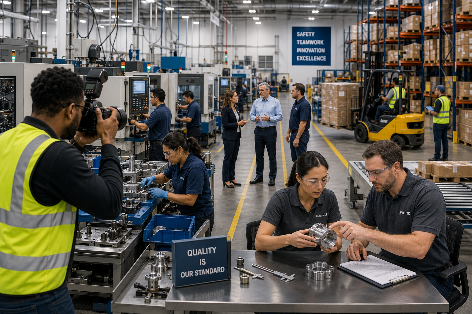 Professional manufacturing photography services capturing factory operations, industrial equipment, workforce, and production processes.