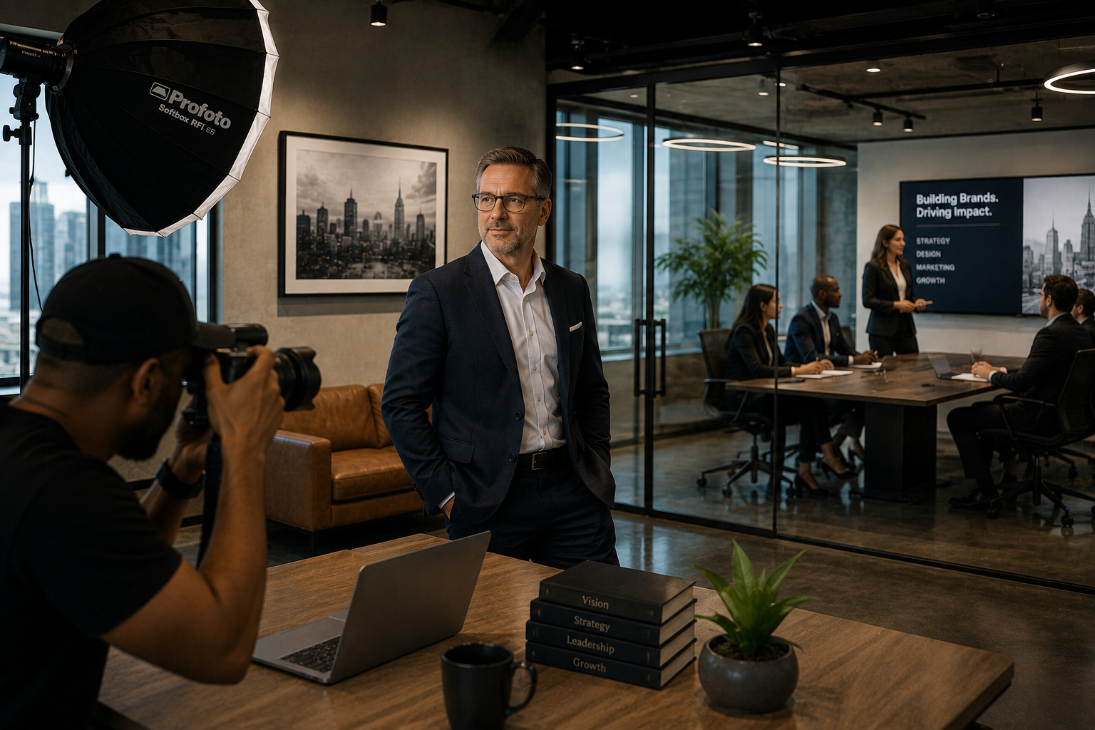 Brand photographer creating executive and business brand photos for a professional company