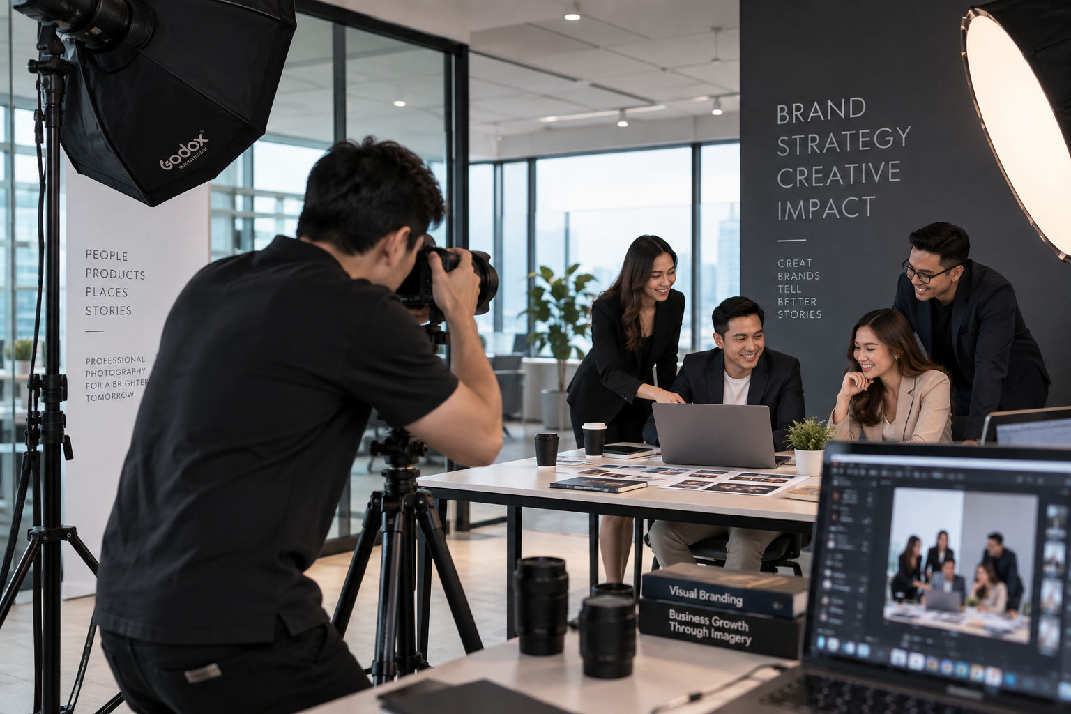 Commercial photographer creating professional business images for a marketing team