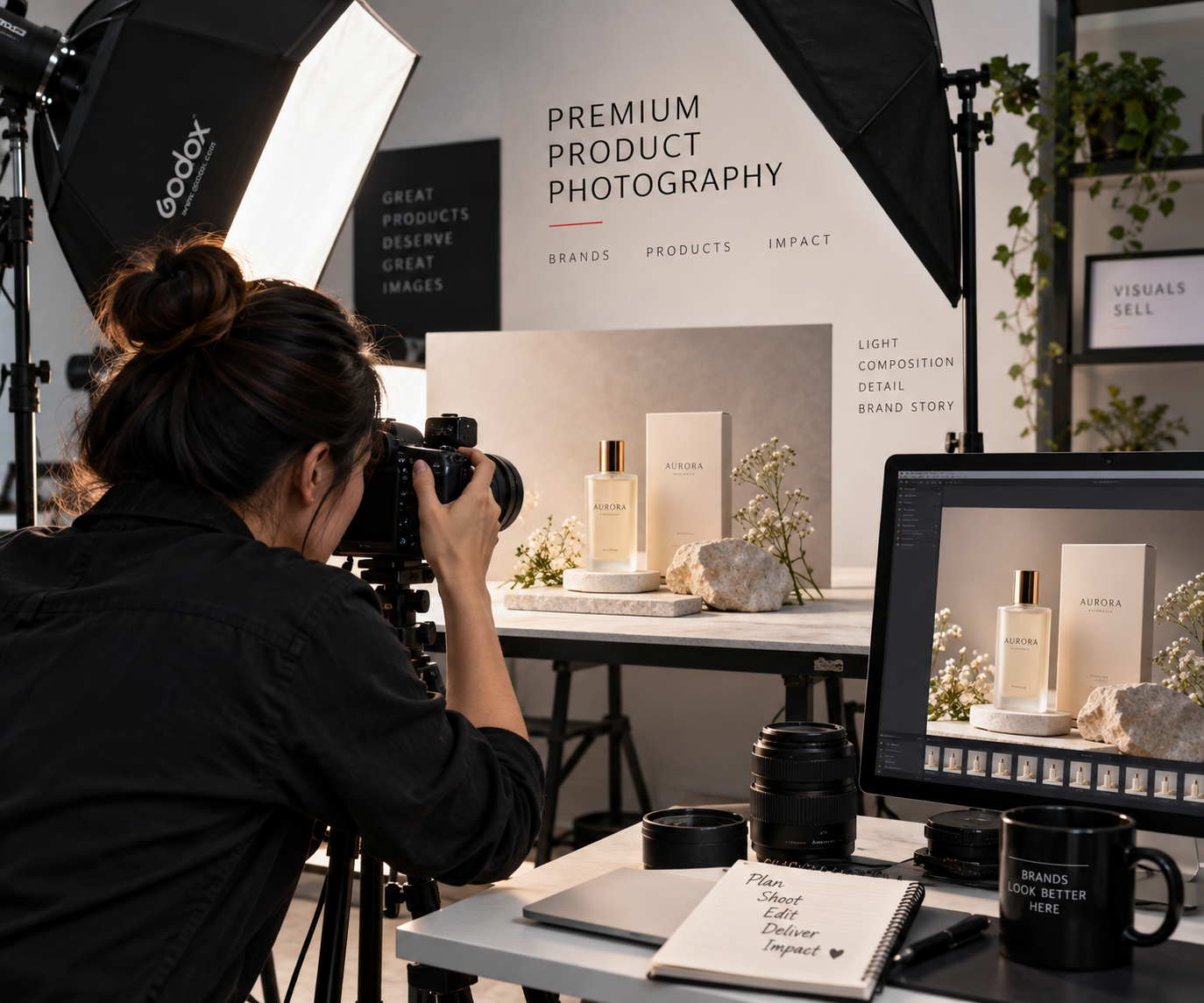 Professional product photographer creating premium commercial product photography for a brand